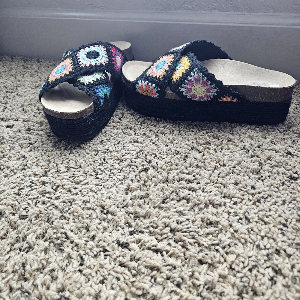 Dirty Laundry Black Crochet Crossband Sandals with Multicolor Crochet Squares - Picture 2 of 5